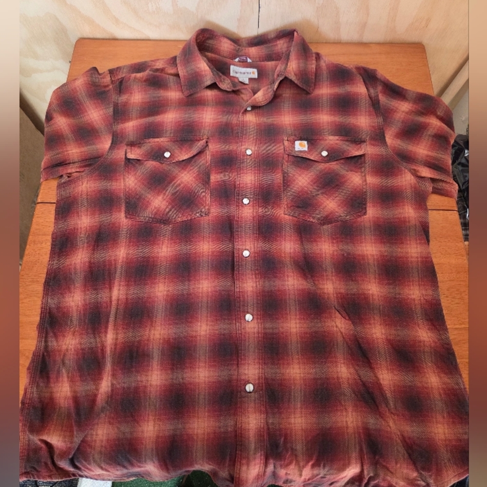 Carhartt Men’s Flannel‎ Shirt Large Red Plaid Snap Button Relaxed Fit